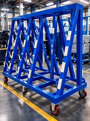 Custom blue welded steel mobile rack